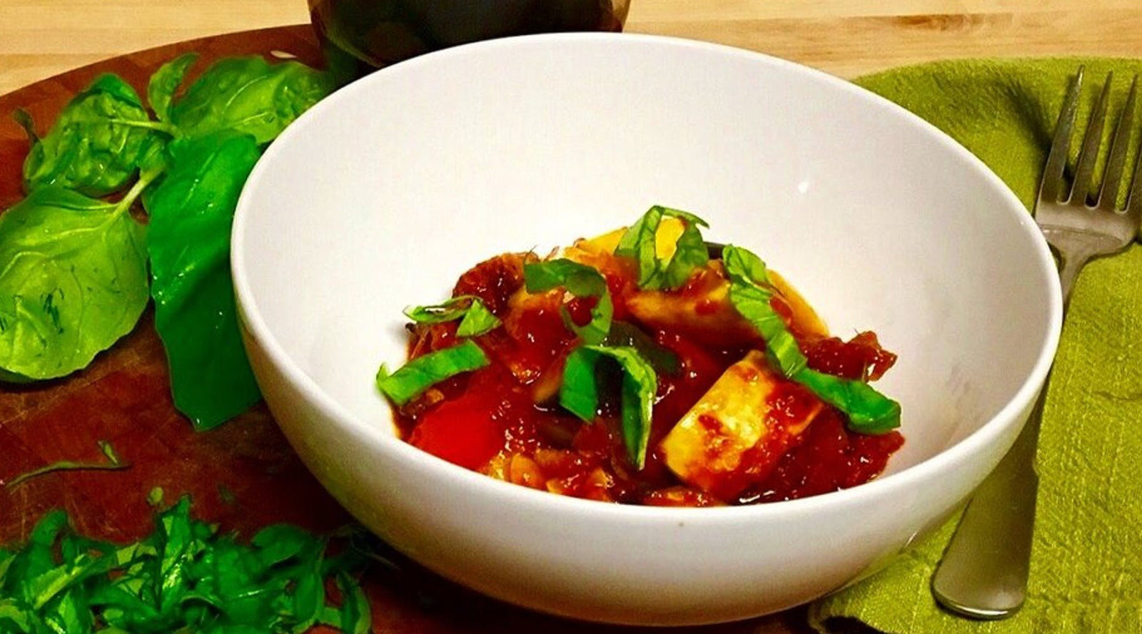 Ratatouille on Pesto Garlic Toast - Jule's Tomato Sauce