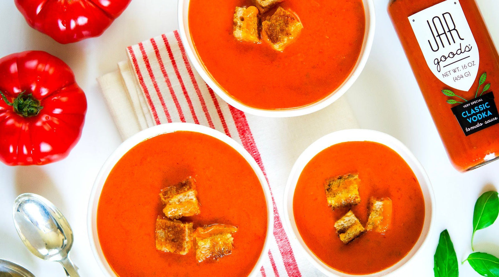 Tomato Soup with Grilled Cheese Croutons - Jule's Tomato Sauce
